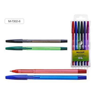 Набор шариковых ручек 6цв Mazari STYLUS 0.7мм M-7302- 6/12/Китай