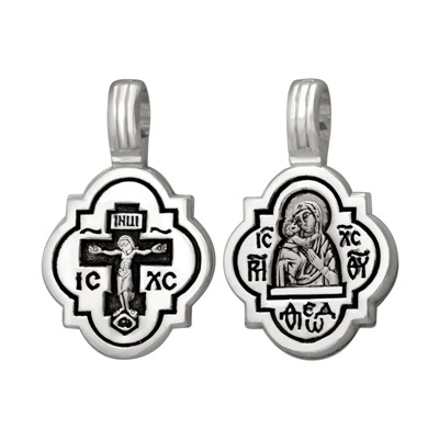 Образ (Распятие Христово, БМ Владимирская) из серебра частичное чернение литье