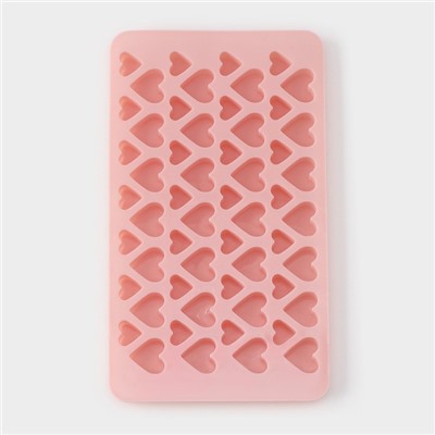 Форма для конфет и шоколада Доляна «Сердечки», силикон, 19.5×11.5 см, 56 ячеек (2×2/1.5×1.5 см), розовая