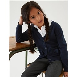 Girls’ Pure Cotton Bow Pocket School Cardigan (3-18 Yrs)