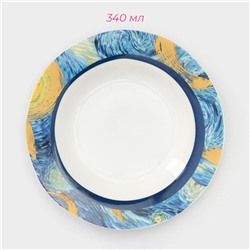 Тарелки Доляна «Звёздная ночь», 18 предметов: 6 тарелок d=20 см, 6 тарелок d=25 см, 6 тарелок глубоких 340 мл, фарфор, белые, голубые