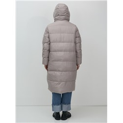 Пальто зимнее утепленное с капюшоном женское серого цвета 7623Sr