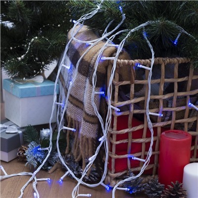 УЦЕНКА Гирлянда «Нить», 10 м, IP20, 100 LED, 220 В, 8 режимов, белая нить, свечение синее
