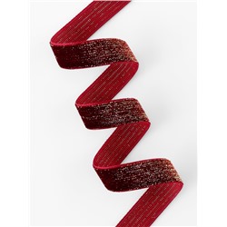 Лента бархатная, с золотым люрексом, 15 мм, 18±1 м, бордовая №46