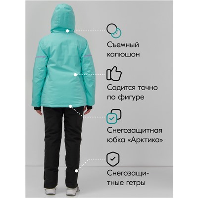 Горнолыжный костюм женский зимний бирюзового цвета 001_1Br