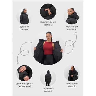 Куртка женская зимняя на резинке большого размера черного цвета 7619Ch