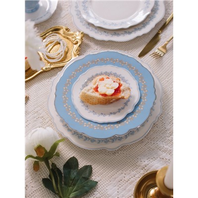 Тарелка глубокая WY Royal blue, 220 мл, d=21.5 см, фарфор, белая, голубая