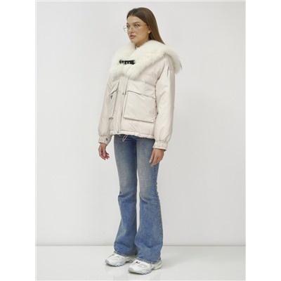 Куртка бомбер ангел с мехом песец премиум класса бежевого цвета 390_1B