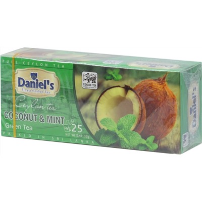 Daniel's. Coconut & Mint Green Tea 50 гр. карт.пачка, 25 пак.