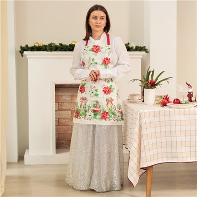 Фартук новогодний "Этель" Christmas red flowers 60х70см, 100% хл, саржа 190 гр/м2