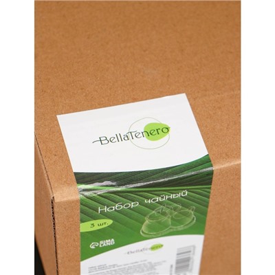 Набор чайный BellaTenero, 5 предмета: 2 чашки 100 мл, сахарница с крышкой 240 мл, ложка, фарфор, бамбуковая подставка, белый