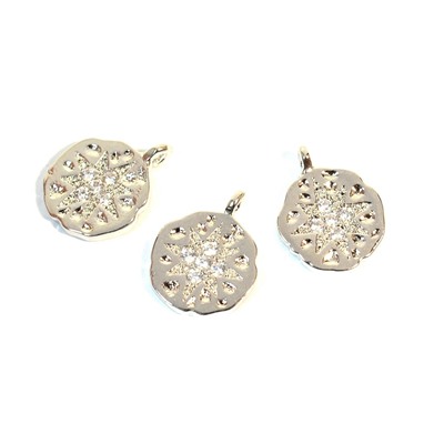 Подвеска медальон 11*14мм с фианитами, серебристая