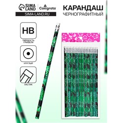Карандаш чернографитный Calligrata «Пауки», НВ, с ластиком, корпус круглый