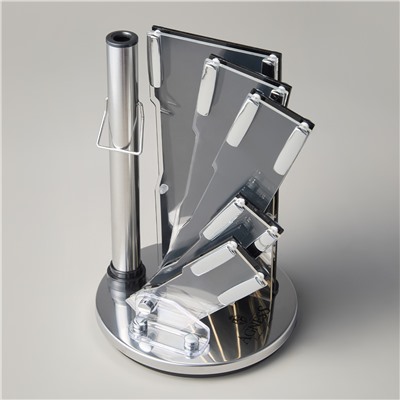 НАБОР НОЖЕЙ AGNESS НЖС НА ПЛАСТИКОВОЙ ВРАЩАЮЩЕЙСЯ ПОДСТАВКЕ 8 ПР. (КОР=6НАБОР.)