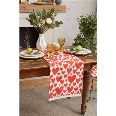 Дорожка на стол Этель Red hearts 40×149см, 100% хлопок, саржа 190 г/м², белая/красная