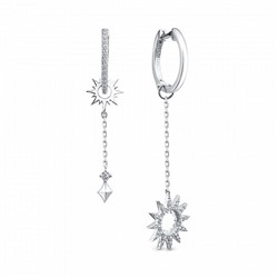 Серьги с фианитом родированные серебро 925*