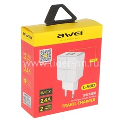 СЗУ 2 USB выхода (2400mAh/5V) белый (AWEI C-500)