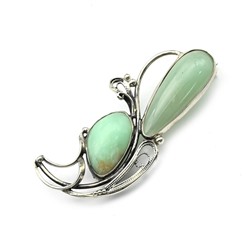 Брошь с хризопразом "Веточка"  52*23мм.