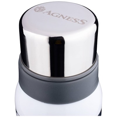 ТЕРМОС AGNESS С УЗКИМ ГОРЛОМ И 2-МЯ КРЫШКАМИ-ЧАШКАМИ, 1000МЛ, КОЛБА НЖС (КОР=12ШТ.)