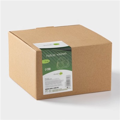 Набор чайный BellaTenero, 5 предмета: 2 чашки 100 мл, сахарница с крышкой 240 мл, ложка, фарфор, бамбуковая подставка, белый