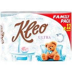 Бумага туалетная Kleo Ultra, 8+4 рулона 3слоя белая (ПРОМО УПАКОВКА)