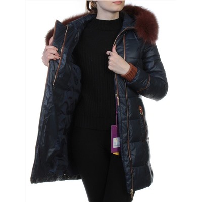 YM13-068 DK. BLUE Пальто женское зимнее (холлофайбер, натуральный мех)