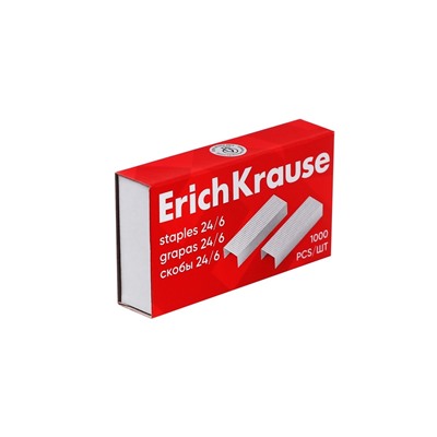 Скобы металлические № 24/6, ErichKrause, заточенные, для степлера, с усиленной пробивной способностью, 1000 шт.