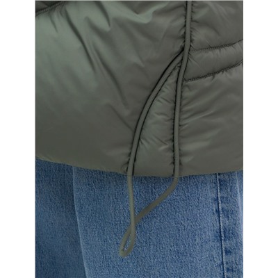 Пальто зимнее утепленное с мехом и капюшоном тренд цвета хаки 7745Kh