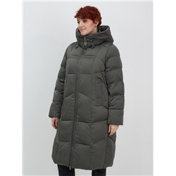 Пальто зимнее утепленное с капюшоном женское зеленого цвета 7702Z