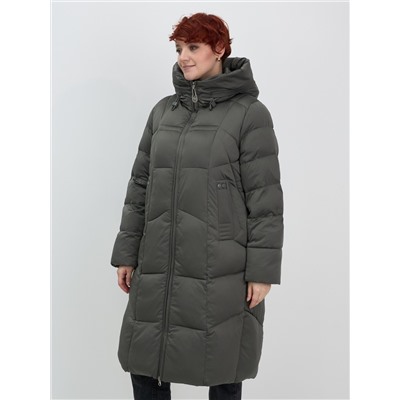 Пальто зимнее утепленное с капюшоном женское зеленого цвета 7702Z