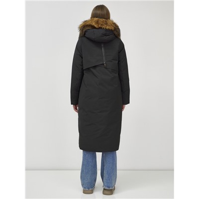 Пальто зимнее женское с мехом енот премиум класса черного цвета 3006_1Ch