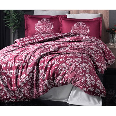2 сп. Евро Комплект Постельного Белья Cotton Saten Benigna Bordo - Altınbaşak