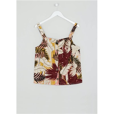 Palm Print Linen Button Front Cami Top