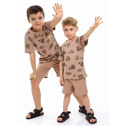 Детская пижама с шортами "Семья" / Коричневый