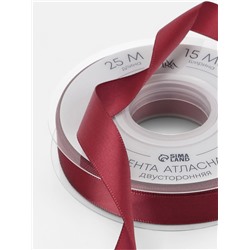 Лента атласная TEIRA, двухсторонняя, 15 мм, 25±1 м, бордовая №0789