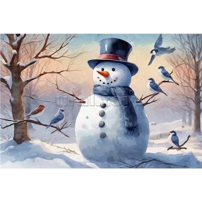 Алмазная мозаика 17х22 "Милый снеговик" c подр., с полн. заполн. (20цв) (блест.)