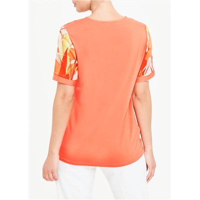 Soon Orange Short Sleeve Leaf Print Top