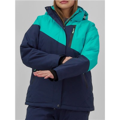 Горнолыжная куртка женская зимняя бирюзового цвета 707Br