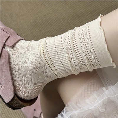Lace tights, summer thin knee socks, shoes for leather shoes, mid-length