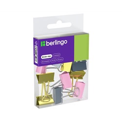 Зажимы для бумаг 19мм, Berlingo, 10шт., цветные, ПВХ упак., европодвес, розовый+золотой