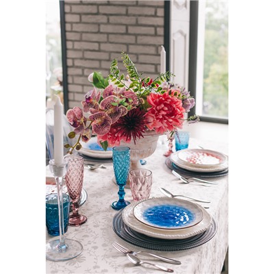 Тарелка Доляна «Космос», d=21.2 см, фарфор, белая, синяя