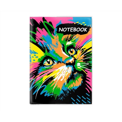 Записная книжка "Notebook", 93*134 мм, 66 л., арт. 64108/ 50 КРАСОЧНАЯ КОШКА (мягкий переплёт, мелованная бумага 115 г/м², мелованный картон 300 г/м², ПВХ, декор: полноцветная печать, ниткошвейный; вн. блок: белый офсет 65 г/м², печать в одну краску,