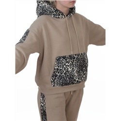 008 BEIGE/LEOPARD Костюм спортивный зимний женский (95% хлопок, 5% полиэстер)