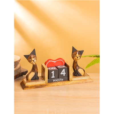 Вечный календарь настольный «Кошки», 6.5×28×15 см, дерево
