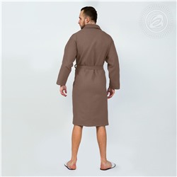 Халат мужской вафельный запашной с воротником коричневый