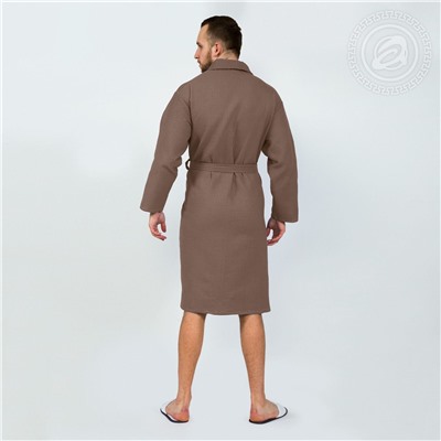Халат мужской вафельный запашной с воротником коричневый