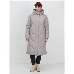 Пальто зимнее утепленное с капюшоном женское серого цвета 7628Sr