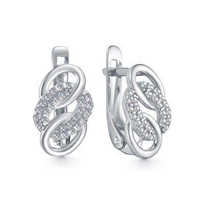 Серьги с фианитом родированные серебро 925*