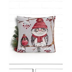 Кот и снегирь люрекс Наволочка 45х45 см 2108540