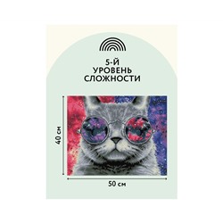 Алмазная мозаика ТРИ СОВЫ "Кошачий космос", 40*50см, холст на деревянном подрамнике, картонная коробка с пластиковой ручкой